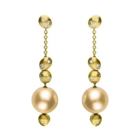 Mikimoto 18ct Yellow Gold Diamond 11mm Golden South Sea Pearl Earrings