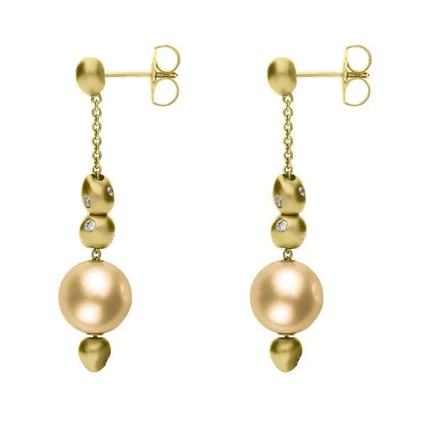 Mikimoto 18ct Yellow Gold Diamond 11mm Golden South Sea Pearl Earrings