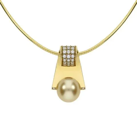 Mikimoto 18ct Yellow Gold Diamond 11mm Golden South Sea Pearl Necklace