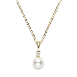 Mikimoto 18ct Yellow Gold Diamond 6mm White AA Akoya Pearl Necklace