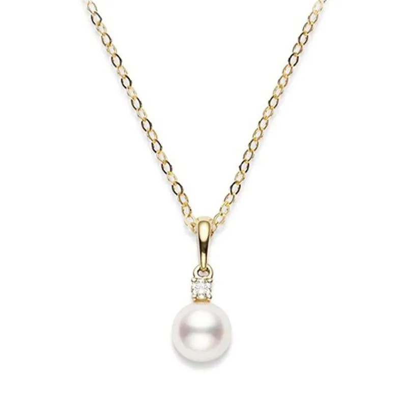 Mikimoto 18ct Yellow Gold Diamond 6mm White AA Akoya Pearl Necklace