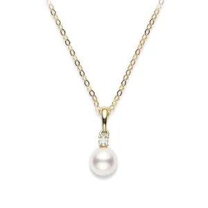 Mikimoto 18ct Yellow Gold Diamond 7mm White AA Akoya Pearl Necklace