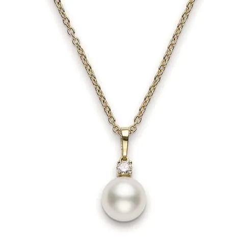 Mikimoto 18ct Yellow Gold Diamond 9mm White A  South Sea Pearl Necklace
