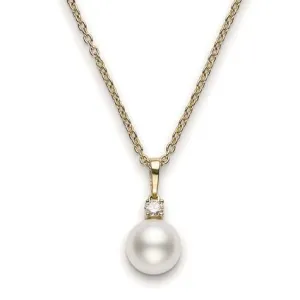 Mikimoto 18ct Yellow Gold Diamond 9mm White A  South Sea Pearl Necklace