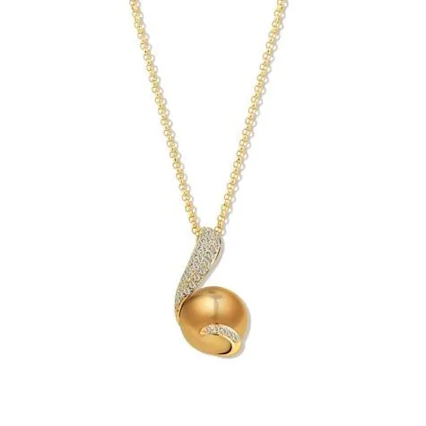 Mikimoto 18ct Yellow Gold Diamond Golden South Sea Pearl Swirl Necklace