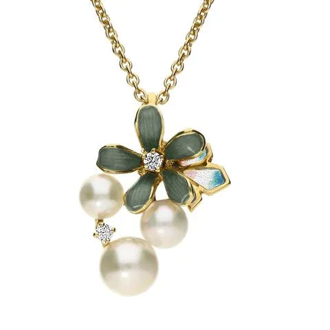 Mikimoto 18ct Yellow Gold Diamond White Akoya Pearl Viola Necklace