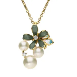 Mikimoto 18ct Yellow Gold Diamond White Akoya Pearl Viola Necklace