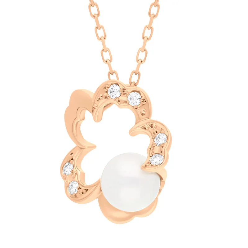 Mikimoto Cherry Blossom 18ct Rose Gold Akoya Pearl Diamond Pendant
