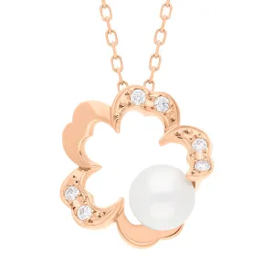 Mikimoto Cherry Blossom 18ct Rose Gold Akoya Pearl Diamond Pendant