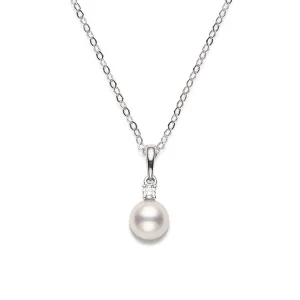 Mikimoto Classic 18ct White Gold Diamond 6.5mm White AA Akoya Pearl Necklace