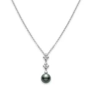 Mikimoto Classic Elegance 18ct White Gold Diamond Black South Sea Pearl Pendant