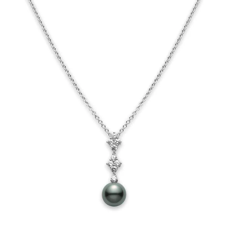 Mikimoto Classic Elegance 18ct White Gold Diamond Black South Sea Pearl Pendant