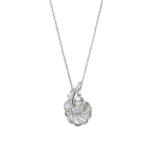 Mikimoto Feather 18ct White Gold White Akoya Pearl Diamond Necklace