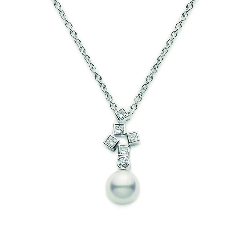 Mikimoto Frost 18ct White Gold Diamond White Akoya Pearl Necklace