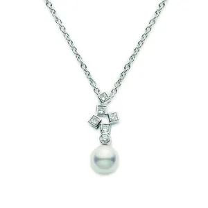 Mikimoto Frost 18ct White Gold Diamond White Akoya Pearl Necklace