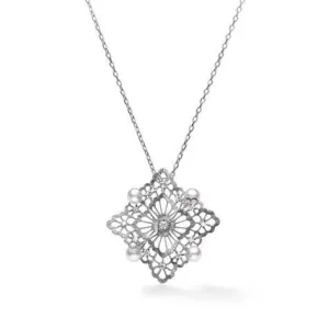 Mikimoto Lace 18ct White Gold Diamond White Akoya Pearl Necklace
