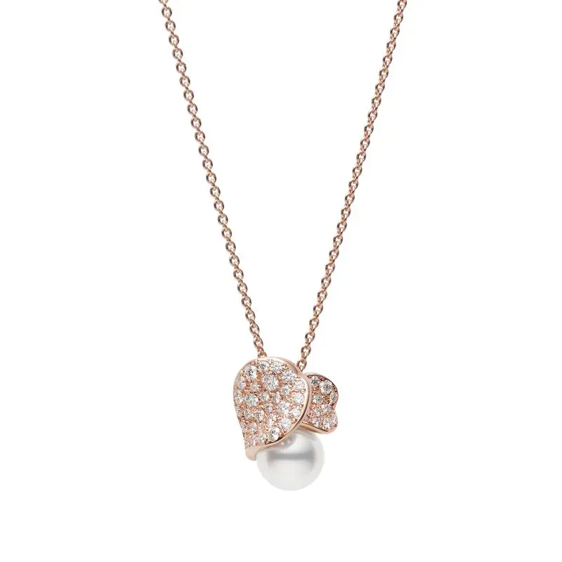 Mikimoto Les Petales Place Vendome 18ct Rose Gold Pearl Diamond Necklace