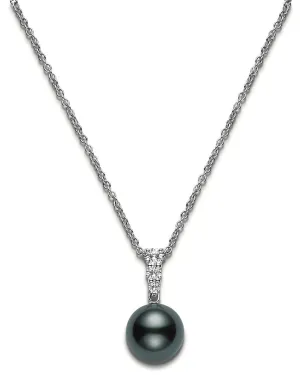 Mikimoto Morning Dew 18ct White Gold Diamond Black South Sea Pearl Pendant