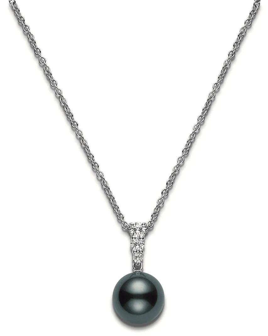Mikimoto Morning Dew 18ct White Gold Diamond Black South Sea Pearl Pendant