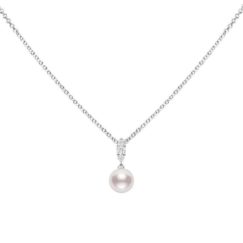 Mikimoto Morning Dew 18ct White Gold Diamond White Akoya Pearl Pendant