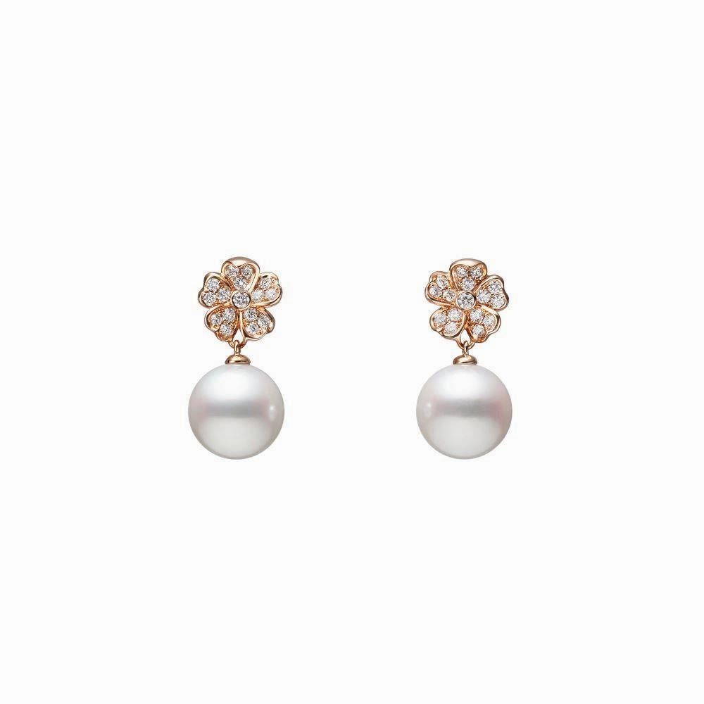 Mikimoto  18ct Rose Gold Akoya Pearl and Diamond Earrings