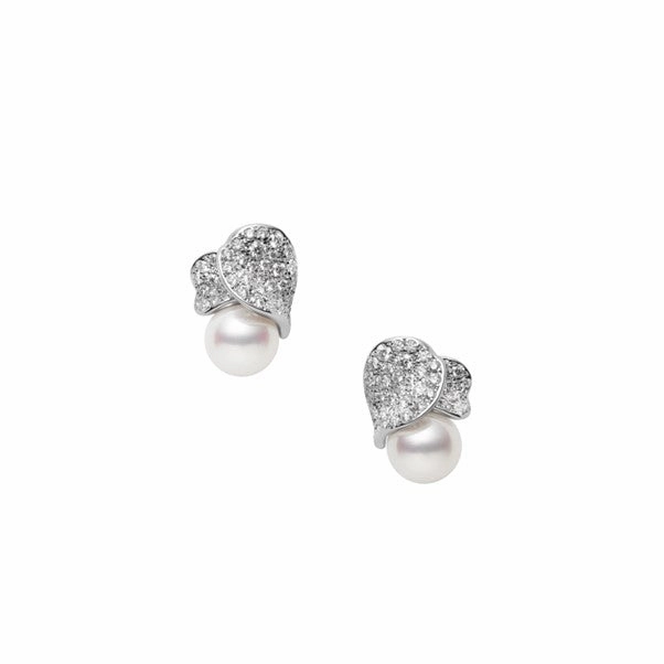 Mikimoto 18ct White Gold Akoya Pearl 0.72ct Diamond Les Ptales Place Vendme Earrings