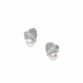 Mikimoto 18ct White Gold Akoya Pearl 0.72ct Diamond Les Ptales Place Vendme Earrings