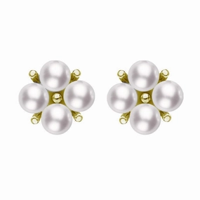 Mikimoto 18ct Yellow Gold 3.25mm Akoya Pearl Floral Cluster Stud Earrings