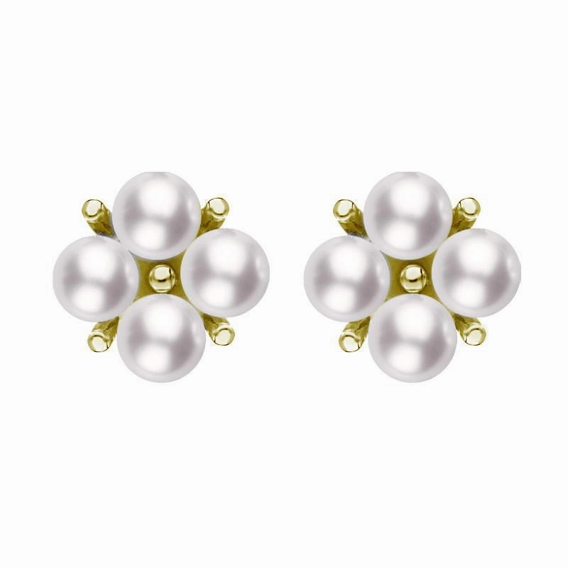 Mikimoto 18ct Yellow Gold 3.25mm Akoya Pearl Floral Cluster Stud Earrings
