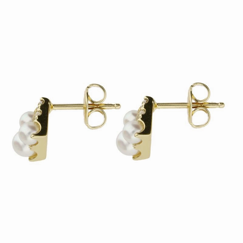 Mikimoto 18ct Yellow Gold Diamond White Akoya Pearl Stud Earrings