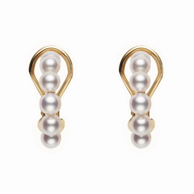Mikimoto 18ct Yellow Gold White Akoya Pearl Bubble Earrings