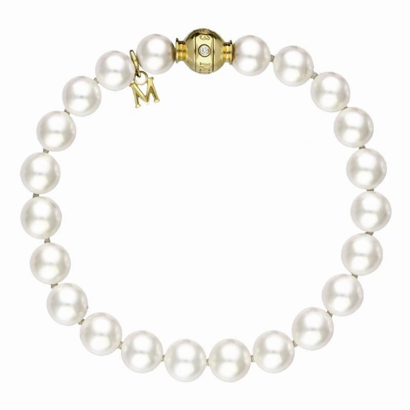 Mikimoto 18ct Yellow Gold White Akoya Pearl Diamond Bracelet