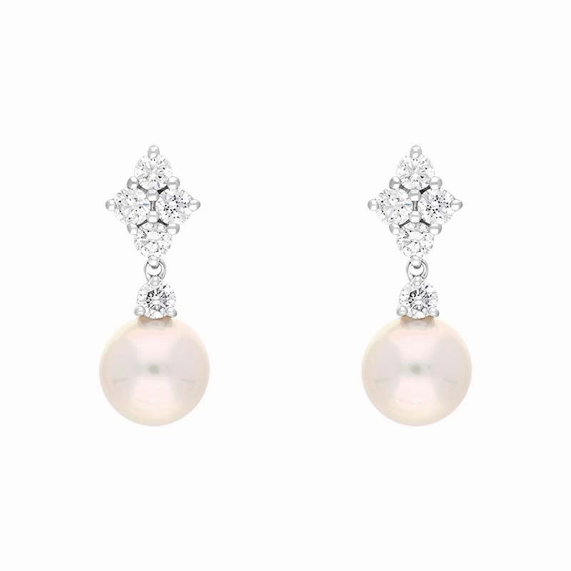 Mikimoto Classic Elegance 18ct White Gold Diamond White Akoya Pearl Earrrings