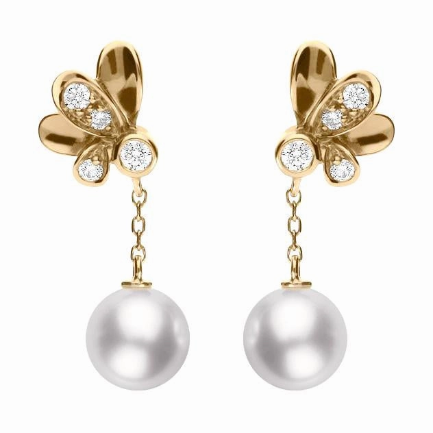 Mikimoto Dandelion 18ct Rose Gold Diamond Pearl Earrings