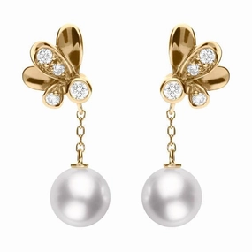 Mikimoto Dandelion 18ct Rose Gold Diamond Pearl Earrings