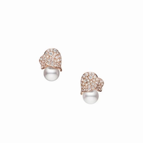 Mikimoto Les Petales Place Vendome 18ct Rose Gold Pearl Diamond Earrings