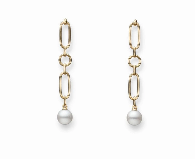 Mikimoto M Code 18ct Yellow Gold White Akoya Pearl Drop Earrrings