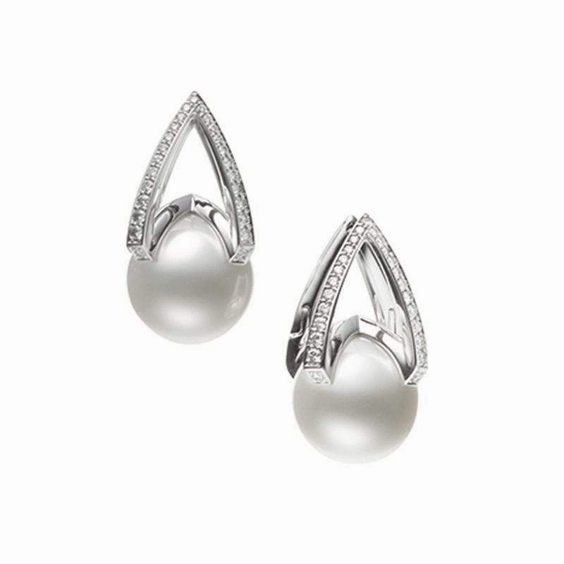 Mikimoto M Collection 18ct White Gold Diamond White South Sea Pearl Earrings