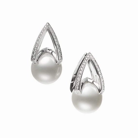 Mikimoto M Collection 18ct White Gold Diamond White South Sea Pearl Earrings