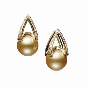 Mikimoto M Collection 18ct Yellow Gold Diamond Golden South Sea Pearl Earrings