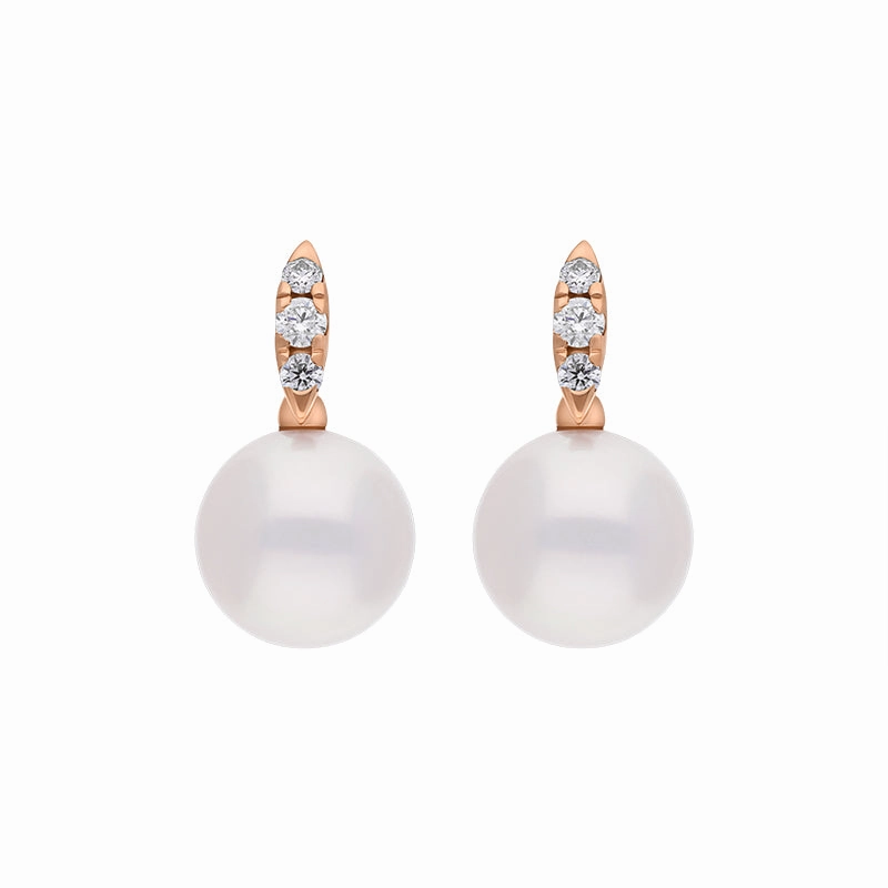 Mikimoto Morning Dew 18ct Rose Gold Akoya Pearl Diamond Stud Earrings