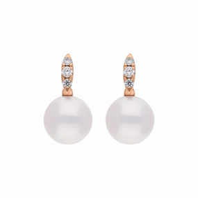 Mikimoto Morning Dew 18ct Rose Gold Akoya Pearl Diamond Stud Earrings