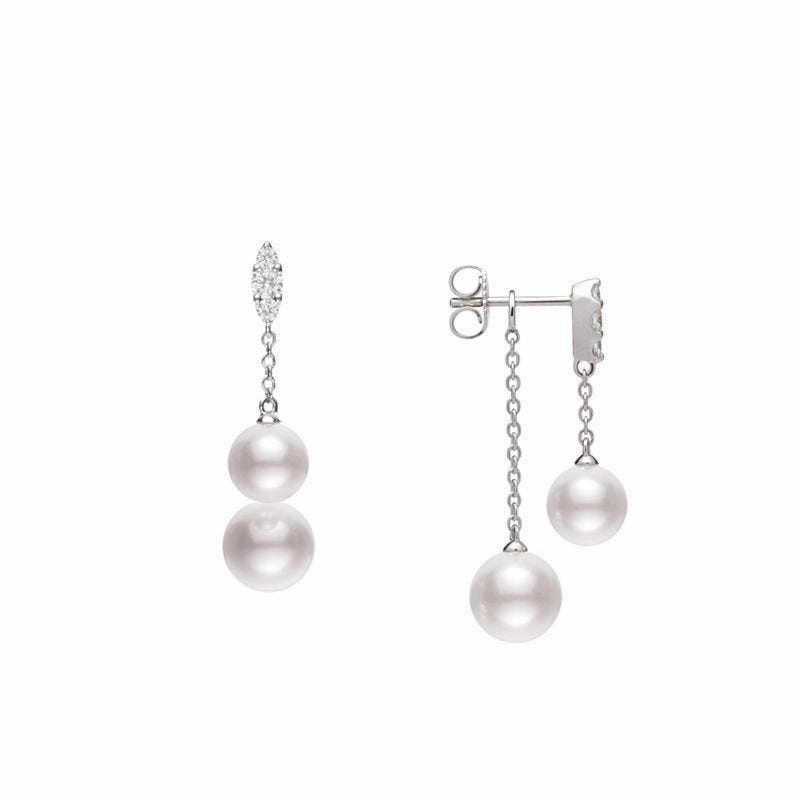 Mikimoto Morning Dew 18ct White Gold Diamond White Akoya Pearl Earrings