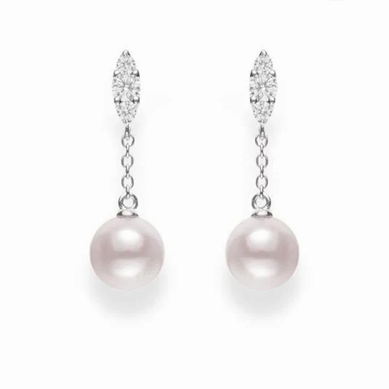 Mikimoto Morning Dew 18ct White Gold Diamond White Akoya Pearl Long Drop Earrings