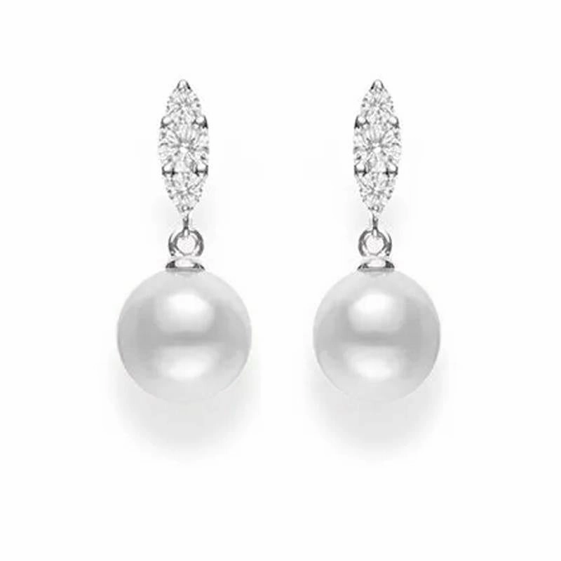 Mikimoto Morning Dew 18ct White Gold Diamond White South Sea Pearl Earrings