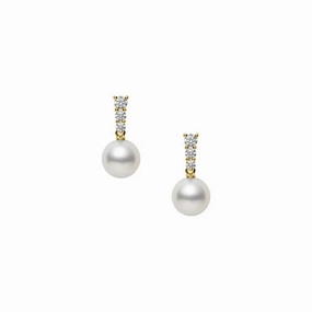 Mikimoto Morning Dew 18ct Yellow Gold Akoya Cultured Pearl 0.24ct Diamond Earrings