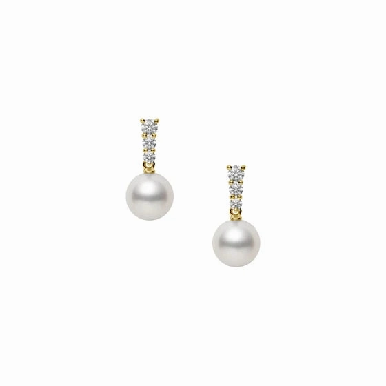 Mikimoto Morning Dew 18ct Yellow Gold Akoya Cultured Pearl 0.24ct Diamond Earrings