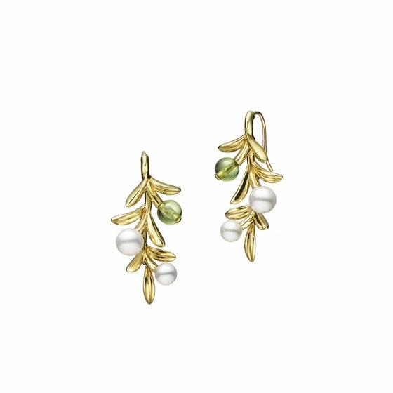 Mikimoto Olive 18ct Green Gold Akoya Cultured Pearl Peridot Earrings