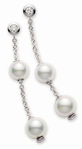 Mikimoto Pearls In Motion 18ct White Gold Diamond Pearl Drop Earrings