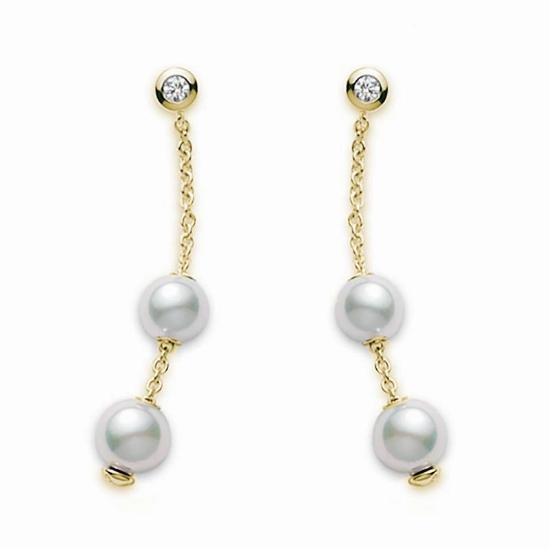 Mikimoto Pearls In Motion 18ct Yellow Gold Diamond Pearl Drop Earrings